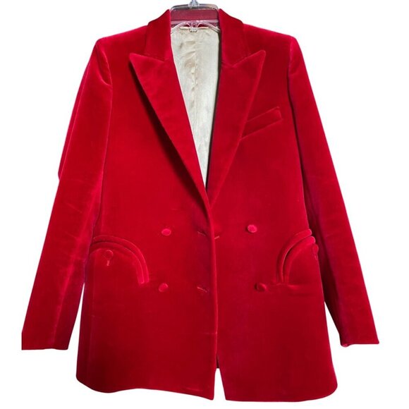 Blaze Milano Jealousy Everyday Blazer Sz 1 Campari Red Velvet Double-Breasted - Picture 2 of 14